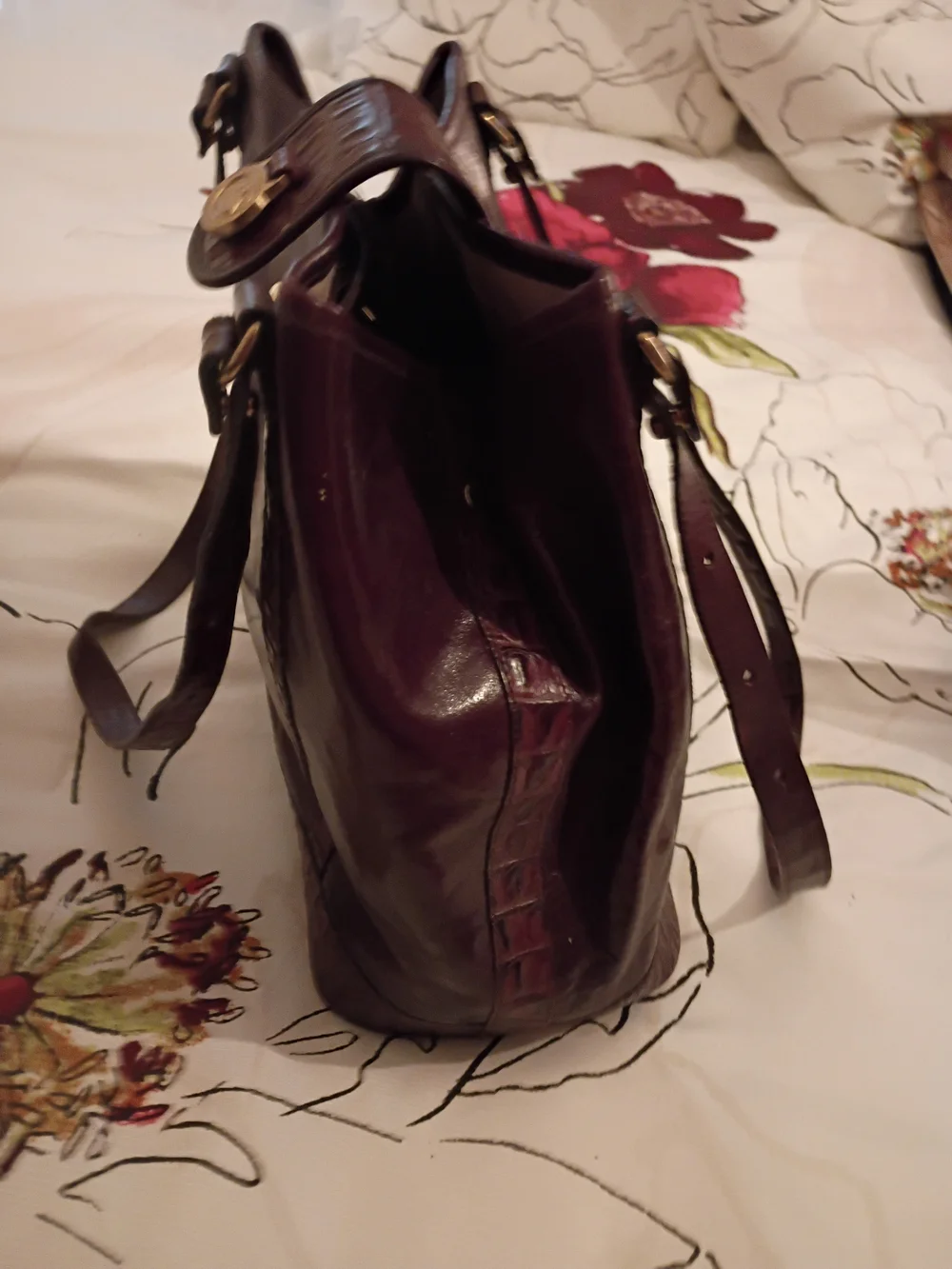 Brahmin Burgundy Leather Shoulder Tote with Gold-Tone Accent - Picture 4 of 4